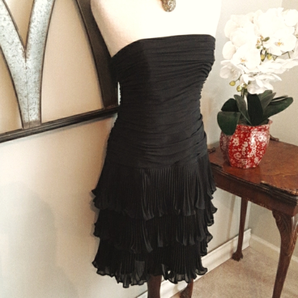 WH-BM Mini Cocktail Dress w/Gathered Drop Waist Bodice & Pleated Layers